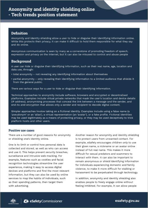 Anonymity and identity shielding | eSafety Commissioner